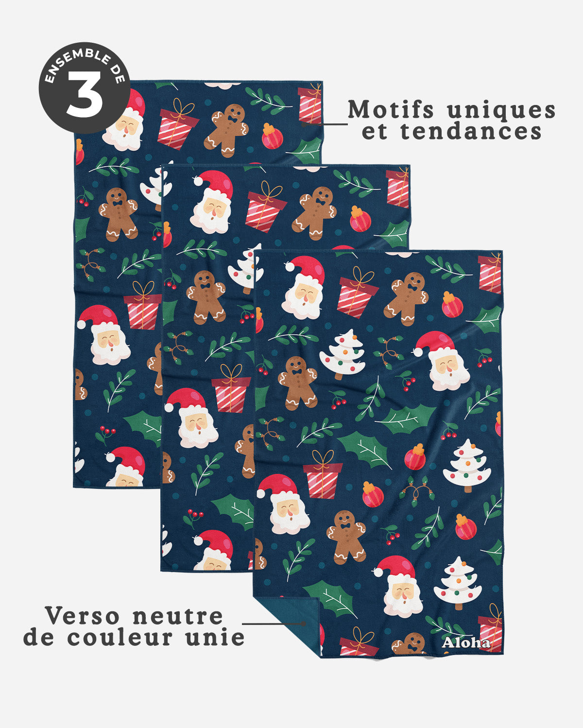 Linges à vaisselle Maison du Père Noël | Ensemble de 3