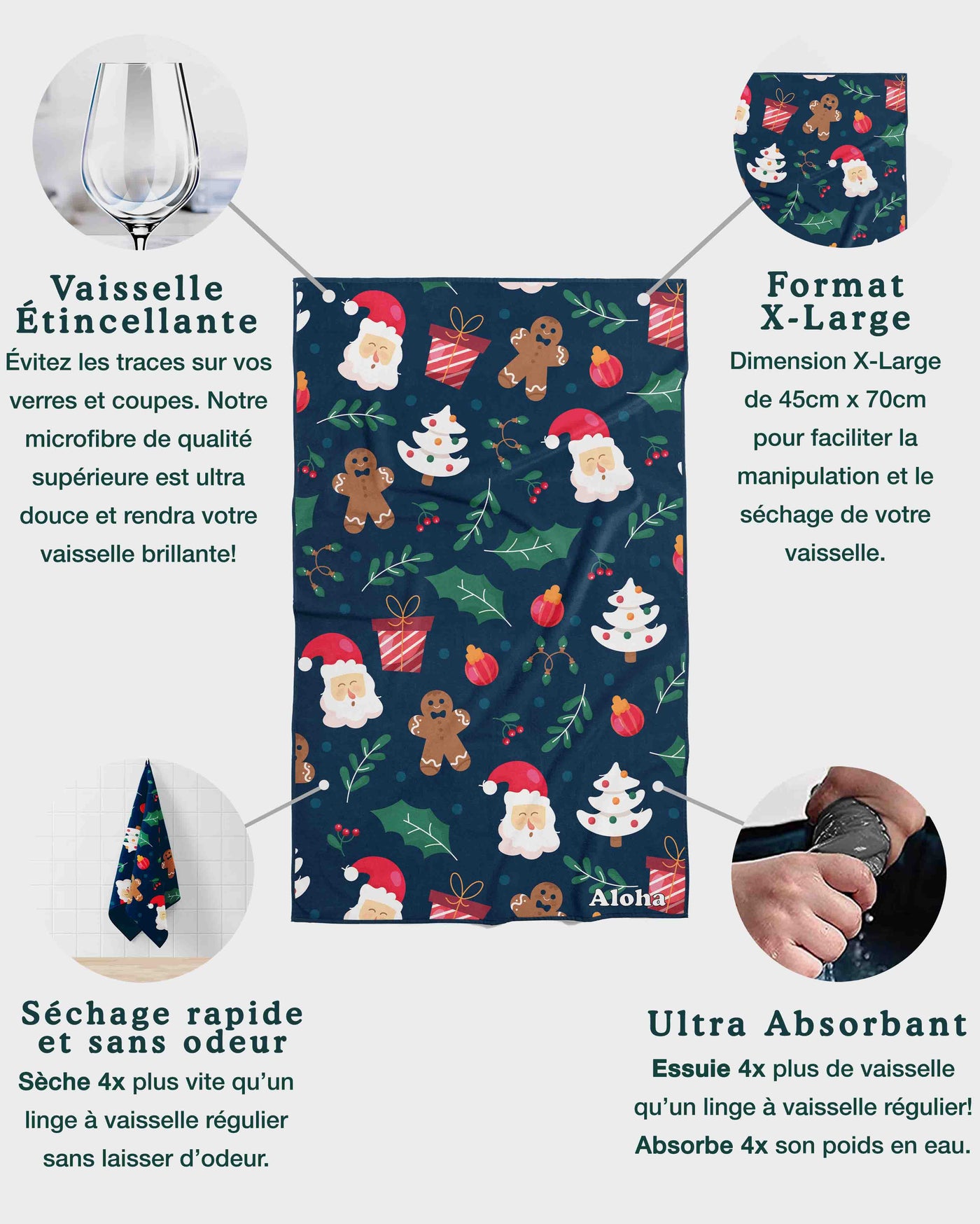 Linges à vaisselle Maison du Père Noël | Ensemble de 3