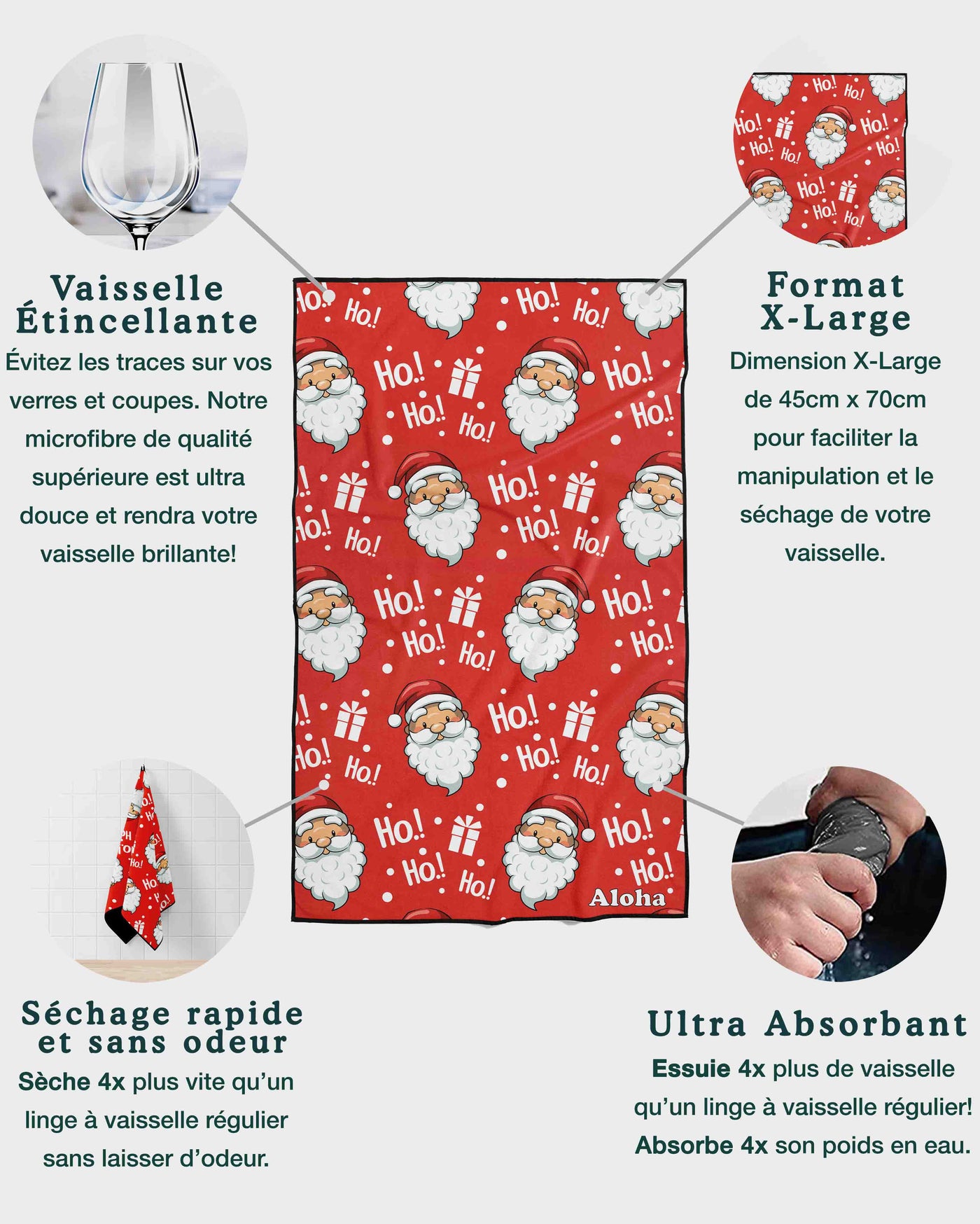 Linges à vaisselle Santa | Ensemble de 3