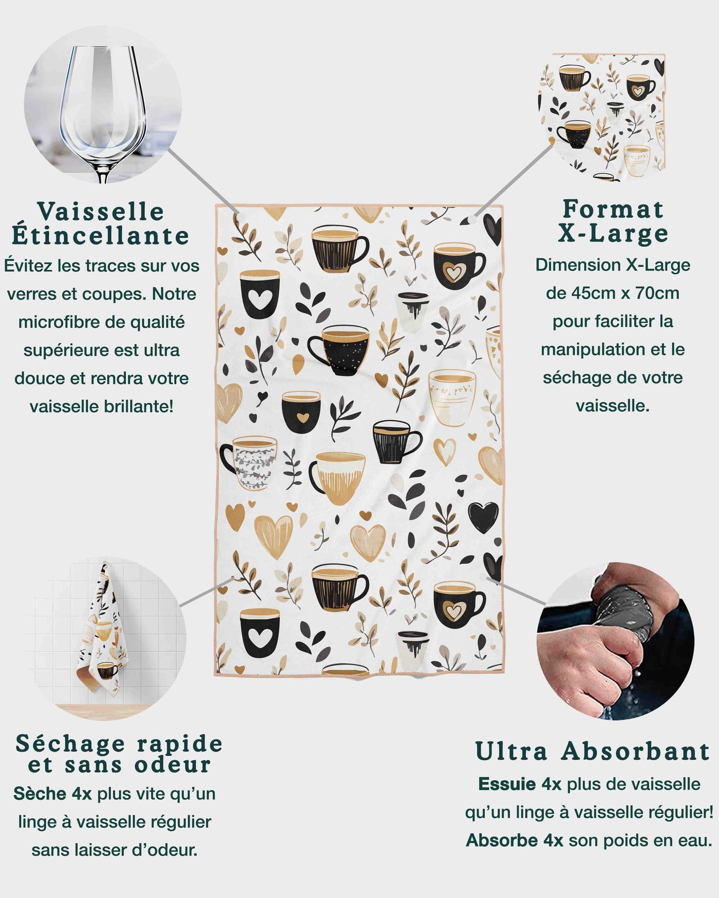 Linges à vaisselle Cappucino | Ensemble de 3