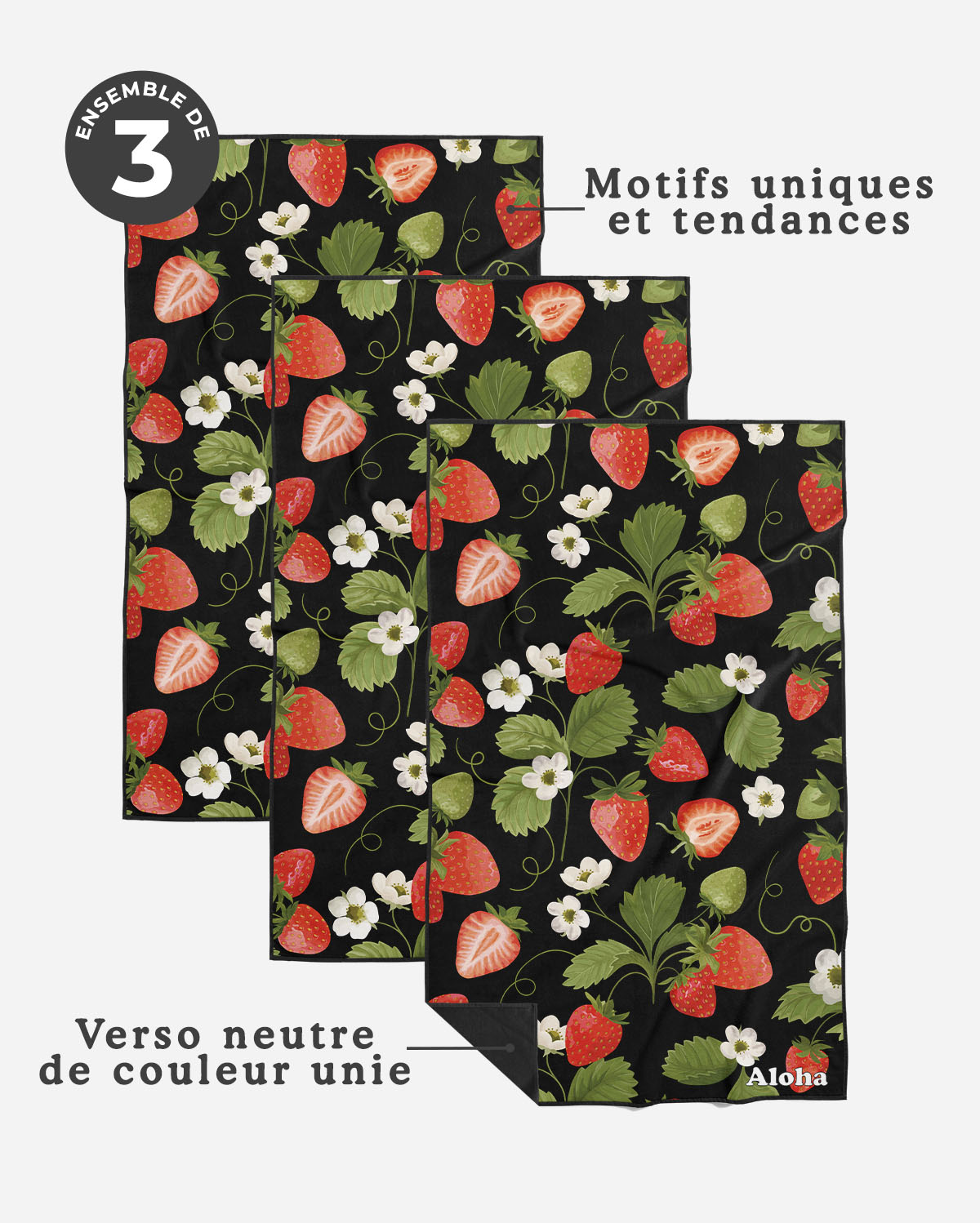 Linges à vaisselle Jardin de fraises | Ensemble de 3