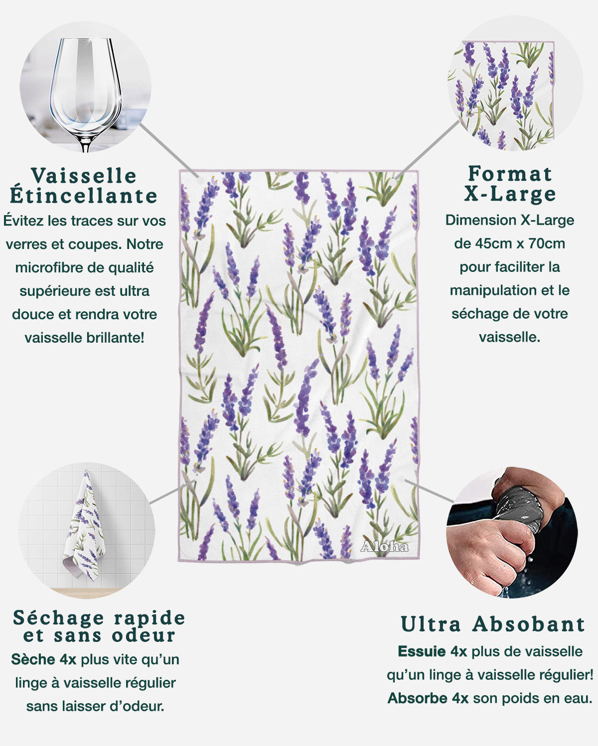 Linges à vaisselle Lavande | Ensemble de 3