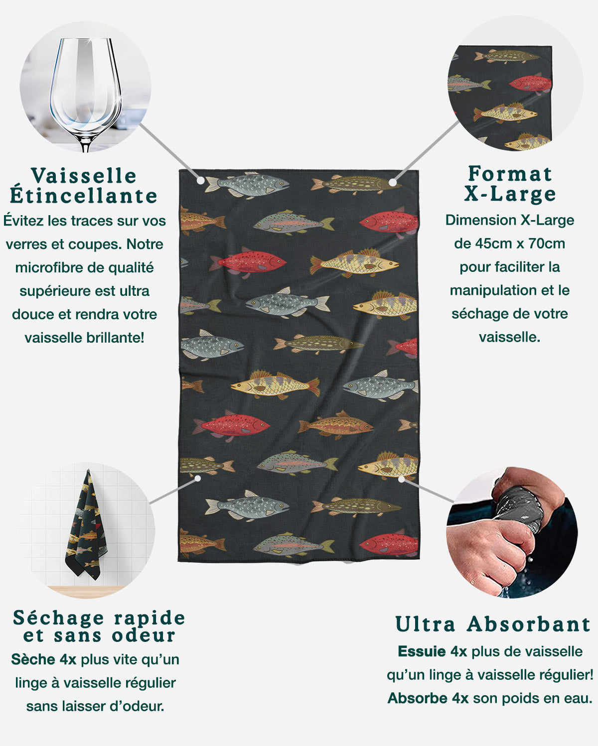 Linges à vaisselle Pêcheur | Ensemble de 3