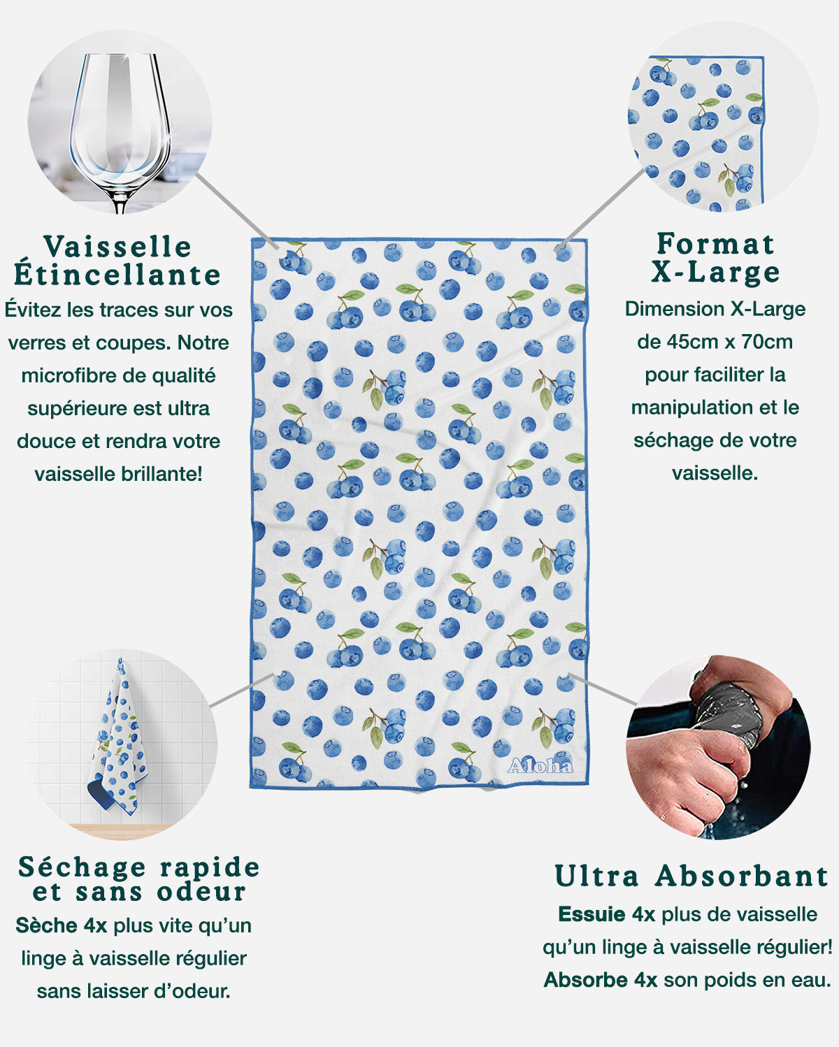 Linges à vaisselle Bleuets Frais | Ensemble de 3