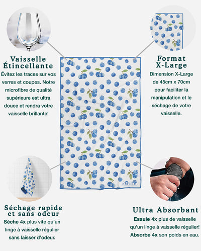 Linges à vaisselle Bleuets Frais | Ensemble de 3