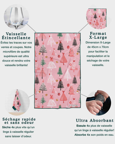 Linges à vaisselle Pink Christmas | Ensemble de 3