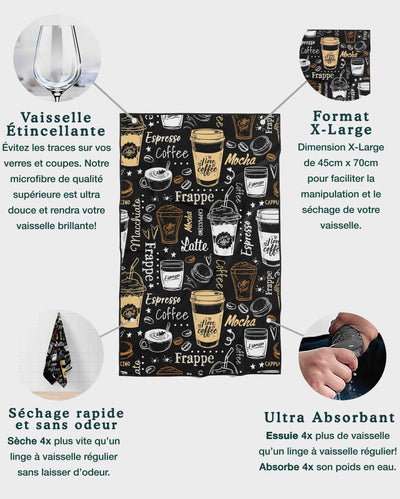 Linges à vaisselle Café | Ensemble de 3