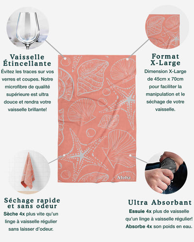 Linges à vaisselle Marée de corail | Ensemble de 3