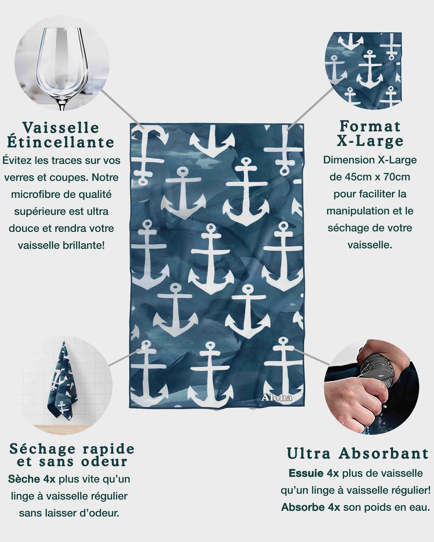 Linges à vaisselle Ancre Marine | Ensemble de 3