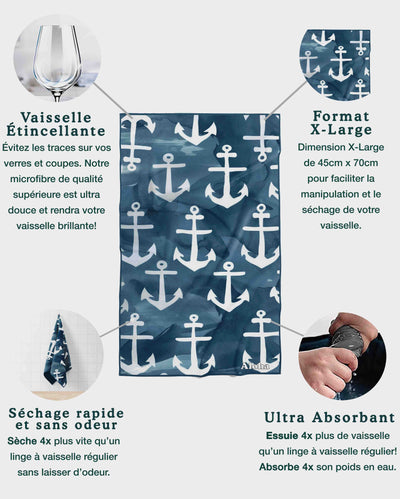 Linges à vaisselle Ancre Marine | Ensemble de 3