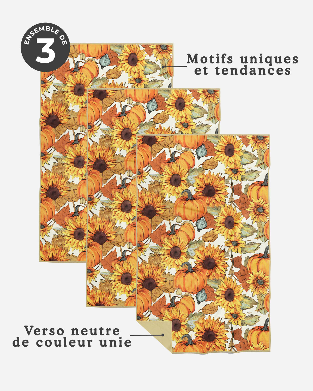 Linges à vaisselle Citrouilles | Ensemble de 3
