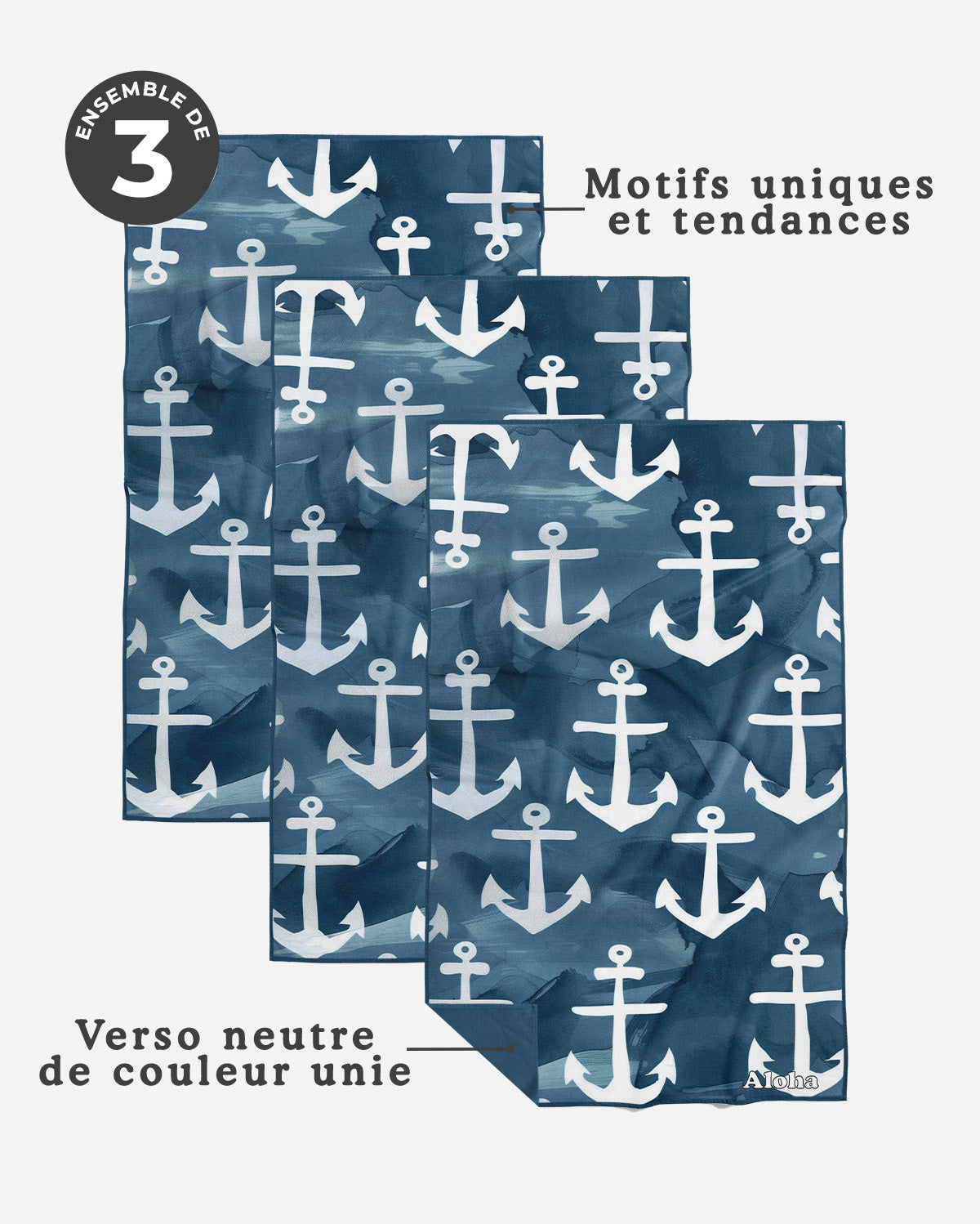 Linges à vaisselle Ancre Marine | Ensemble de 3