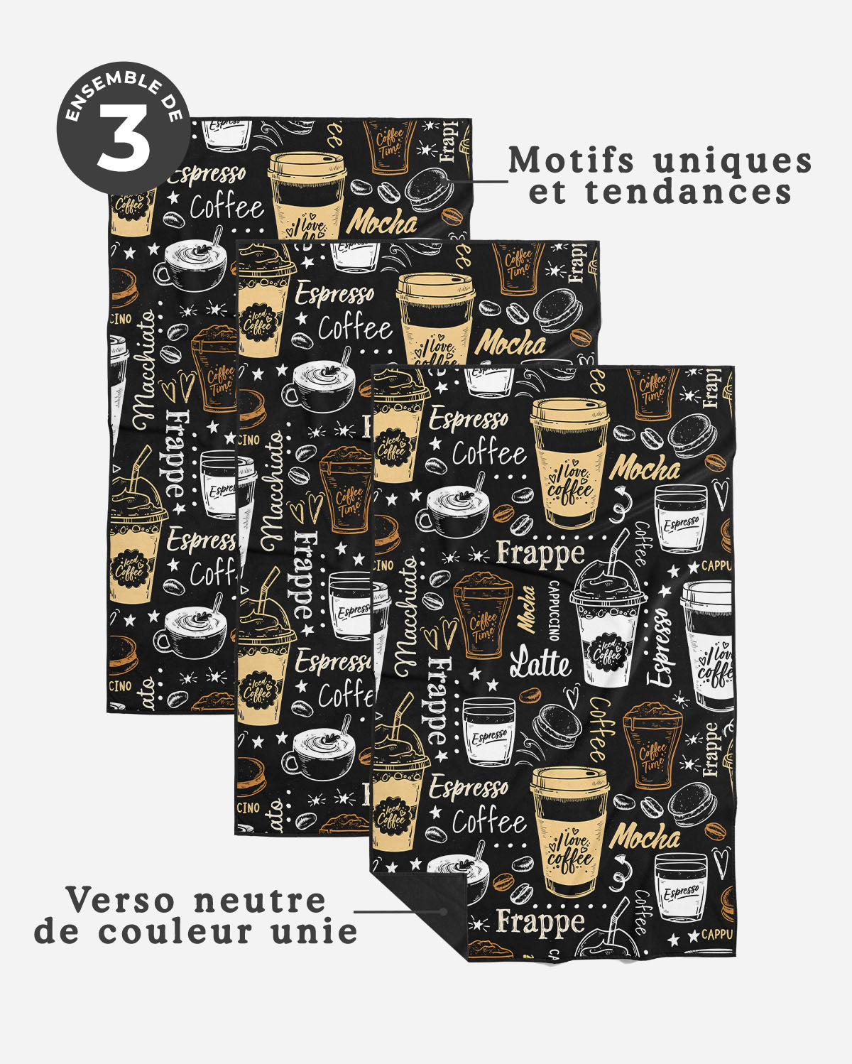 Linges à vaisselle Café | Ensemble de 3