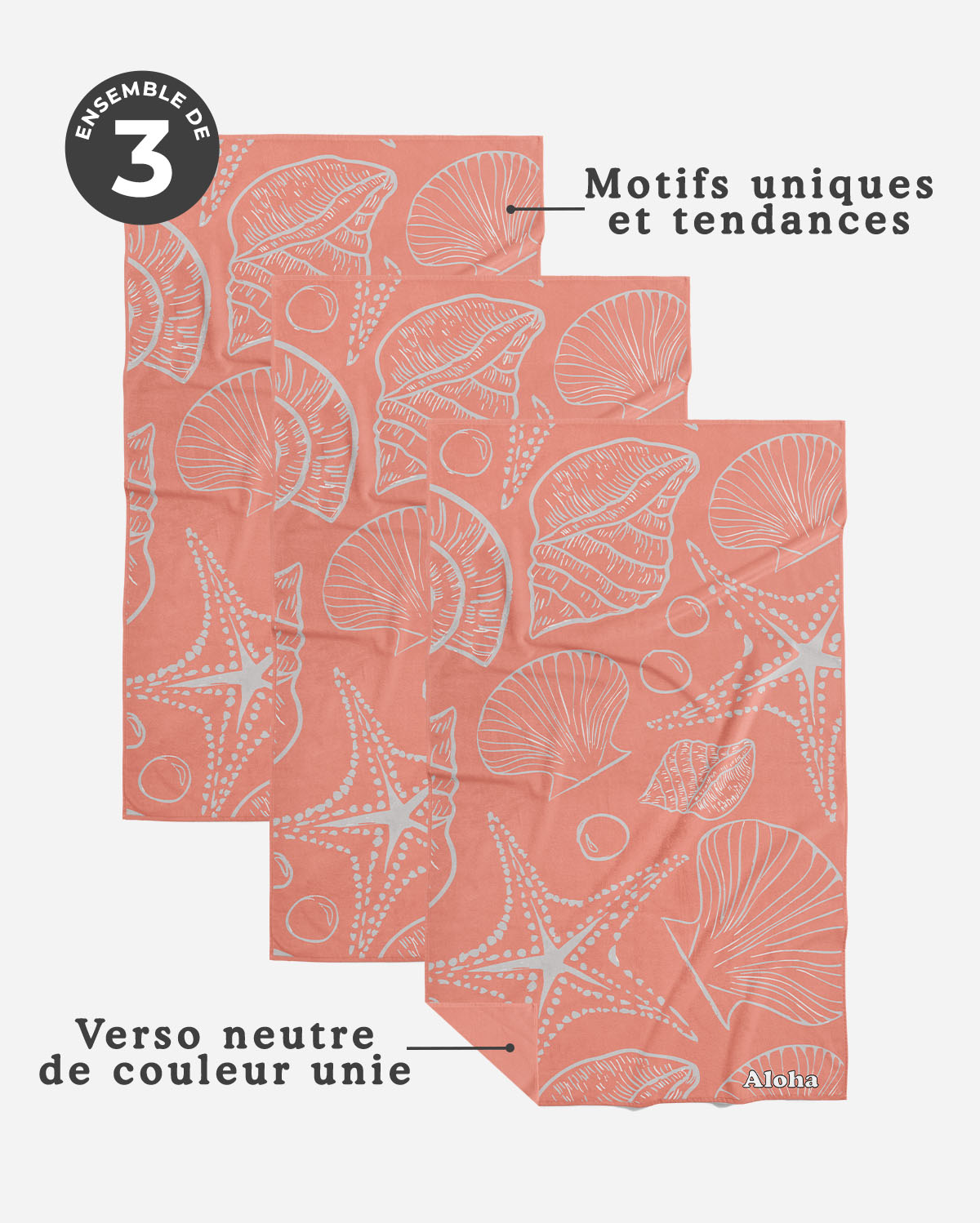 Linges à vaisselle Marée de corail | Ensemble de 3