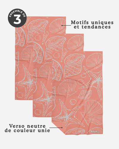 Linges à vaisselle Marée de corail | Ensemble de 3
