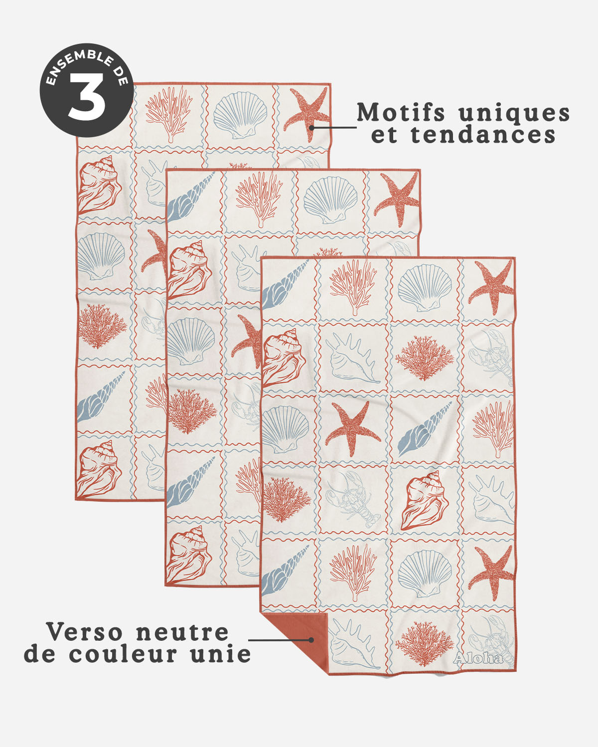 Linges à vaisselle Bord de mer | Ensemble de 3