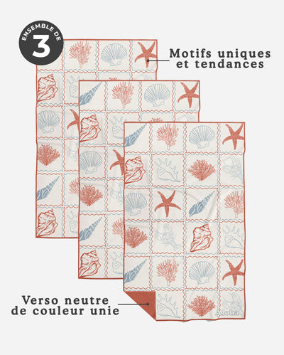 Linges à vaisselle Bord de mer | Ensemble de 3